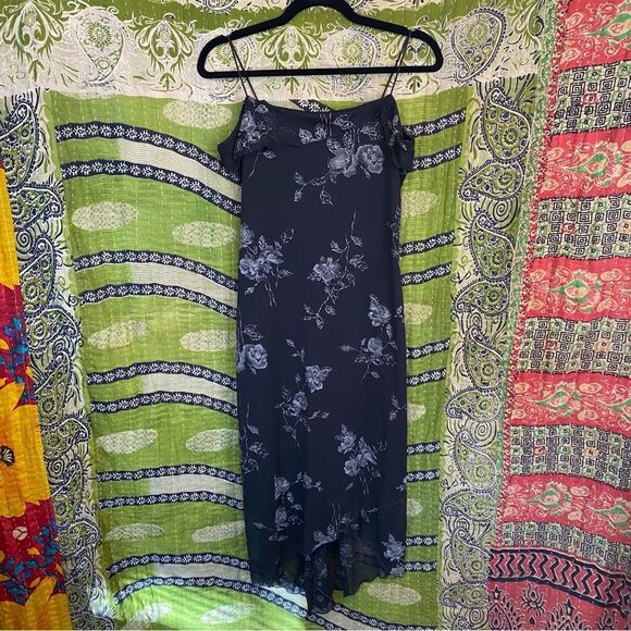 90s Byer Too! Deadstock Floral Black Midi Dress Size Small - Picture 1 of 13